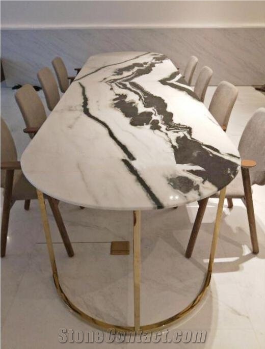 Marble Stone Furniture Bookmatch Panda White Office Meeting Tables