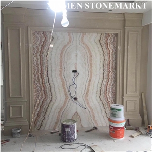 Rainbow Onyx Translucent Stone Interior Walling Panel Bookmatched