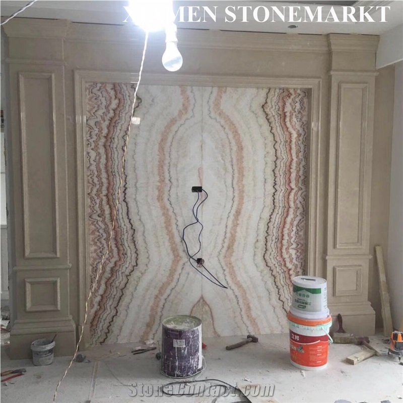 Rainbow Onyx Translucent Stone Interior Walling Panel Bookmatched Slab