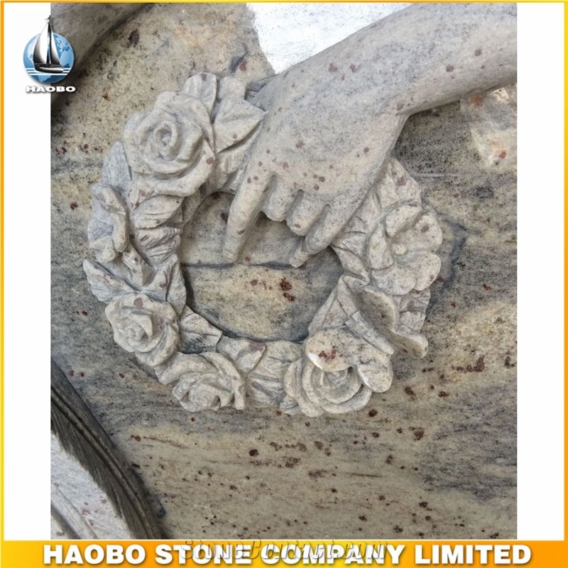 European Style Monument Kashmir White Headstone with Angel Carved