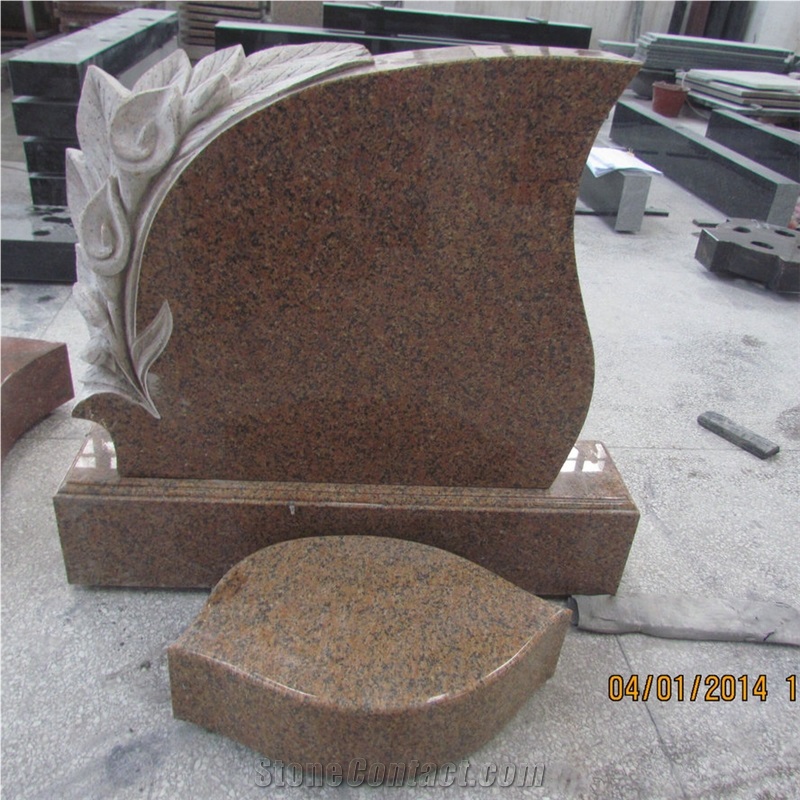 Wholesaler Tianshan Red Granite Headstone Carved Flowers for Russia
