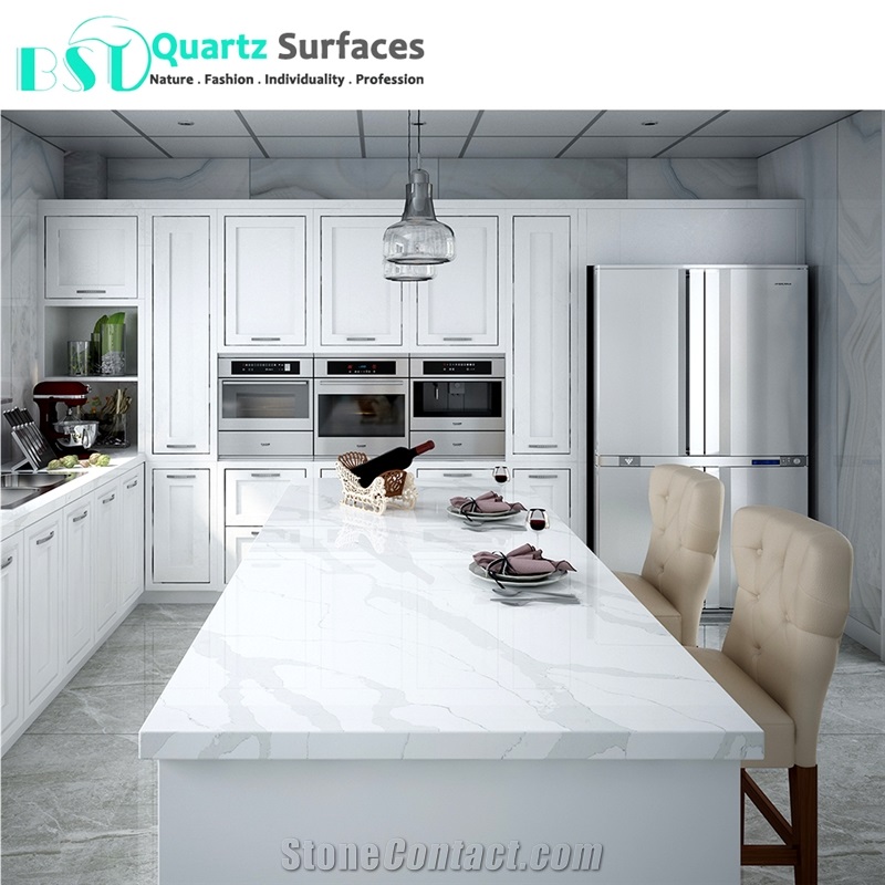 Per Sqm Prices Calacatta Quartz Stone Countertop for Kitchen, White Quartz Countertops