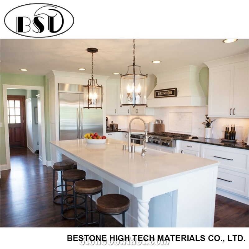 White Quartz Stone Laminate Kitchen Island Countertop from China