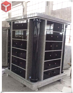 72 Niche Square Shanxi Black Columbarium Design with Polished Pillar