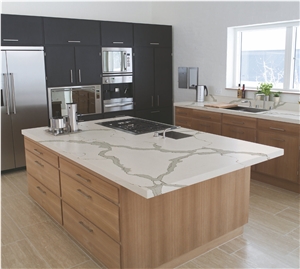 Calacatta Gold Quartz Stone Customized Kitchen Countertops, Worktops