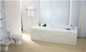 Calacatta Nuvo Quartz Stone Customized Bathtub,Wall, Floor Design
