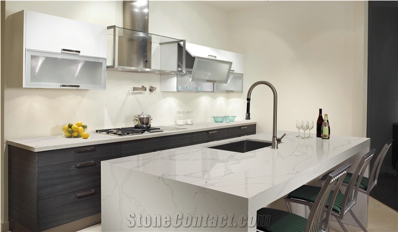 Calacatta Nuvo Quartz Stone Customized Kitchen Countertops, Worktops