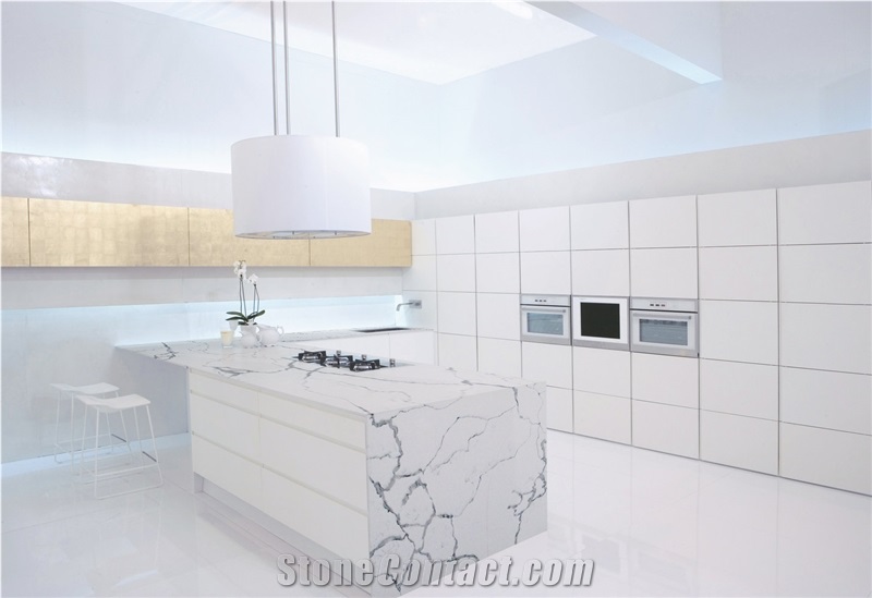 Calacatta Vagli Quartz Stone Customized Kitchen Countertops, Worktops