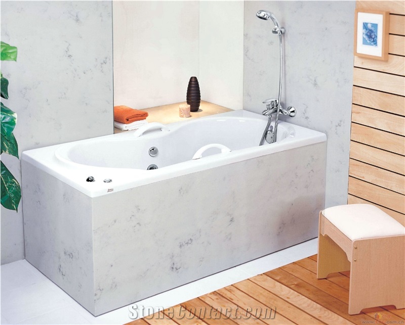 Carrara White Quartz Stone Customized Bath Design. Walling, Flooring