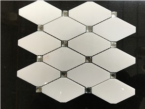 Diamond White Marble and Glass Spots Mosaic Design, Wall/Floor Tiles