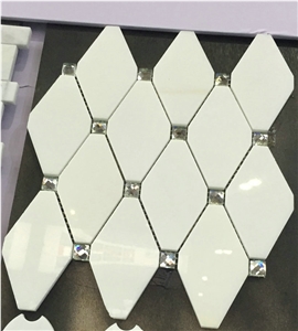 Diamond White Marble and Glass Spots Mosaic Design, Wall/Floor Tiles