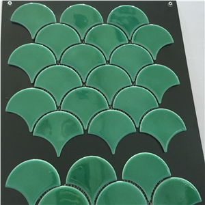 Green Glass Fan Shaped Mosaic Tiles, Swimming Pool/Bathroom Decoration