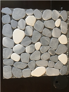 Grey & White Marble Mosaic Tiles, Pepple Pattern for Floor Paving