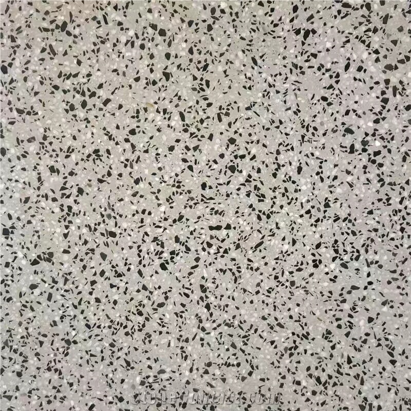 Light Grey Terrazzo Tiles with Black & White Particles, Tm012g
