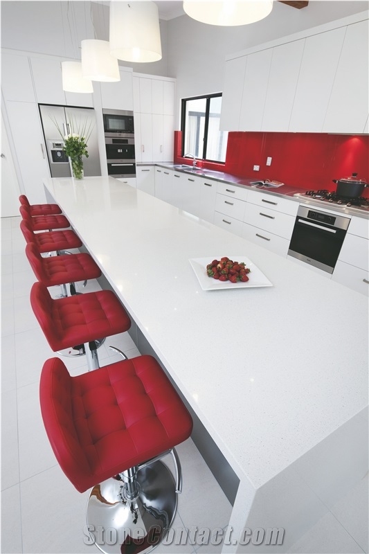Maple White Quartz Stone Customized Kitchen Countertops & Worktops