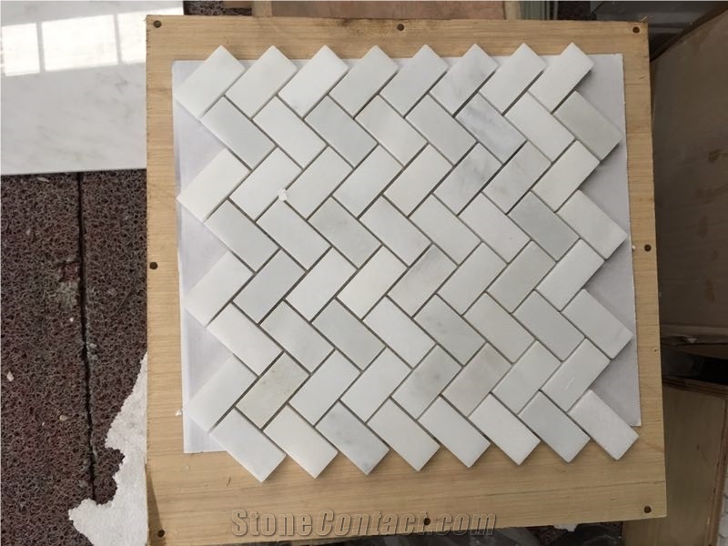 Oriental White Marble Herringbone Mosaic Design, Wall/Floor Tiles