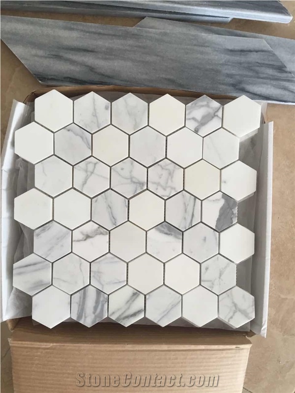 Oriental White Marble Middle Hexagon Mosaic Tiles, Wall/Floor Paving