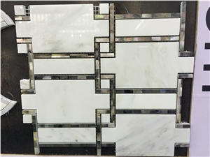 Oriental White Marble with Inlaid Crystal Shell Mosaic Tiles Design