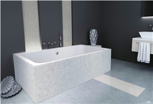 Spray Flower White Quartz Stone Customized Bathtub, Wall, Floor Design
