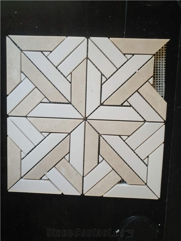 White & Beige White Composited Marble Mosaic Tiles, Wall/Floor Paving