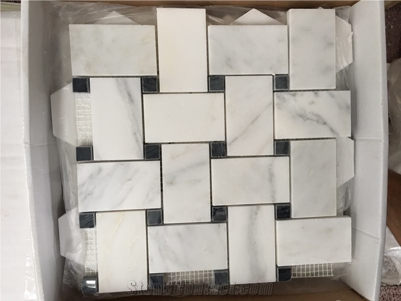 White & Black Composited Marble Mosaic Tiles, Big Basketweave Pattern