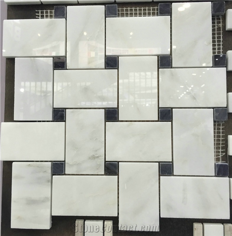 White & Black Composited Marble Mosaic Tiles, Big Basketweave Pattern