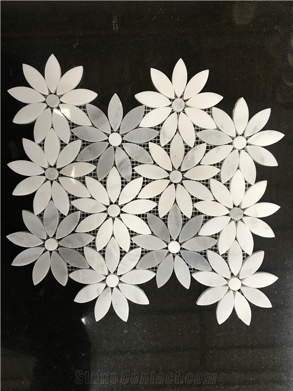White & Grey Marble Mosaic Flower Shaped Wall/Floor Tiles