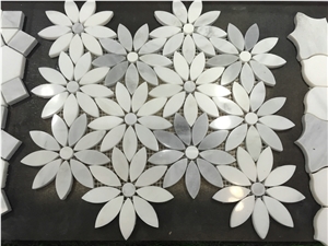 White & Grey Marble Mosaic Flower Shaped Wall/Floor Tiles