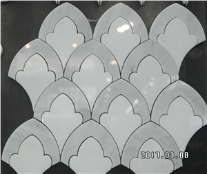 White & Grey Marble Water-Jet Mosaic Tiles, Flower Design Mosaic Tiles