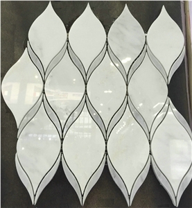 White & Grey Marble Water-Jet Mosaic Tiles, Interior Wall/Floor Paving