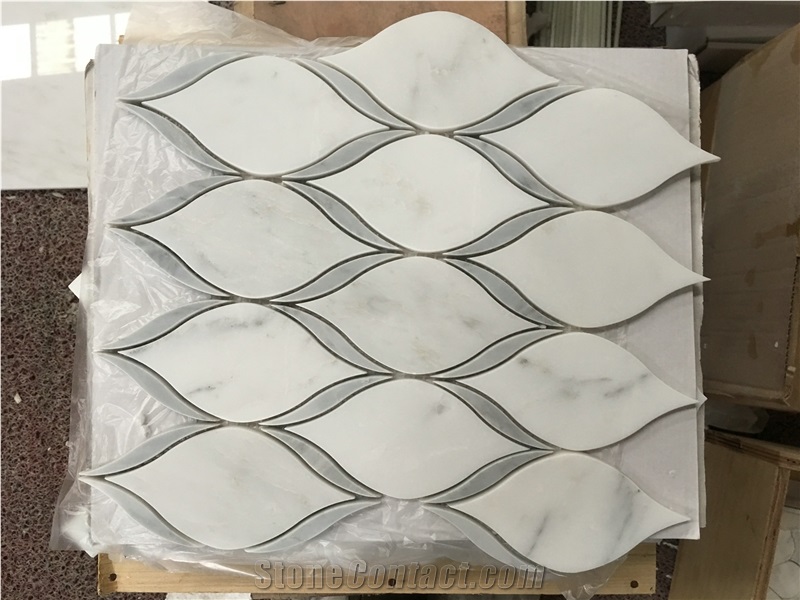 White & Grey Marble Water-Jet Mosaic Tiles, Interior Wall/Floor Paving