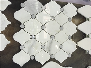 White & Grey Marble Water-Jet Mosaic Tiles, Lantern Type Design Mosaic
