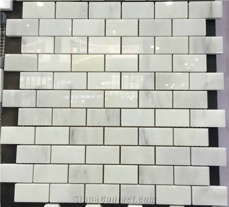 White Marble Mosaic Mini Brick Pattern Tiles for Wall/Floor Paving