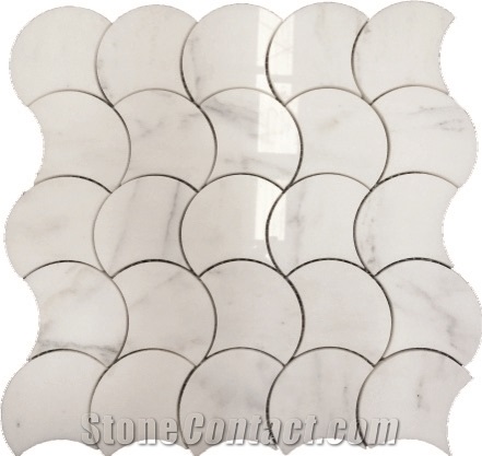White Marble Mosaic Tiles, Fan Shaped Composited Wall/Floor Tiles