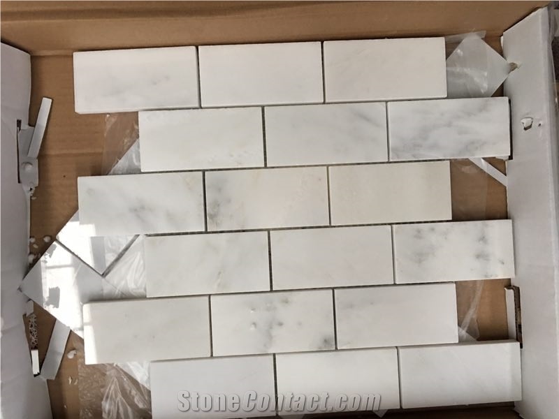 White Marble with Big Brick Pattern Mosaic, Wall/Floor Paving Tiles