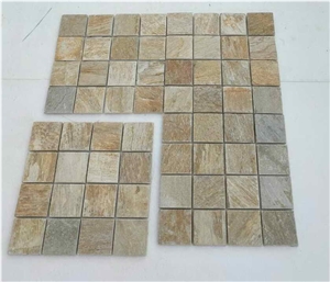 P014 Yellow Slate Mosaic for Wall and Paving