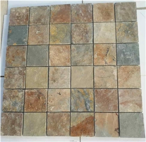 Rusty, Green, Black Slate Mosaic for Wall and Paving