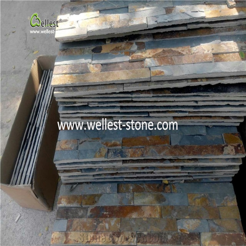 Rusty Slate Stacked Stone Cladding Panel Splitface Multicolor Slate