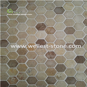 Yellow Gold Travertine Panel Split Face Mosaic Tiles