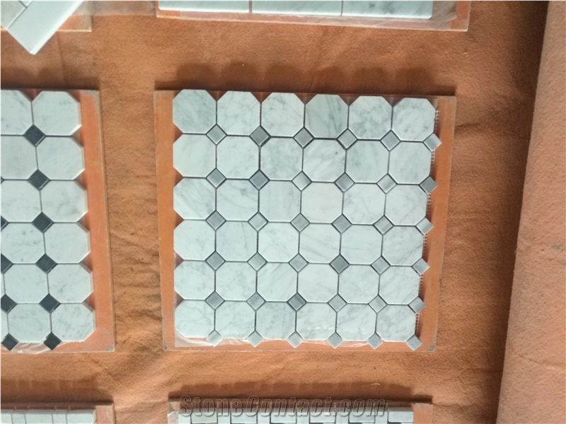 Italian Bianco Carrara White Marble Mosaic Tiles Of Different Pattern