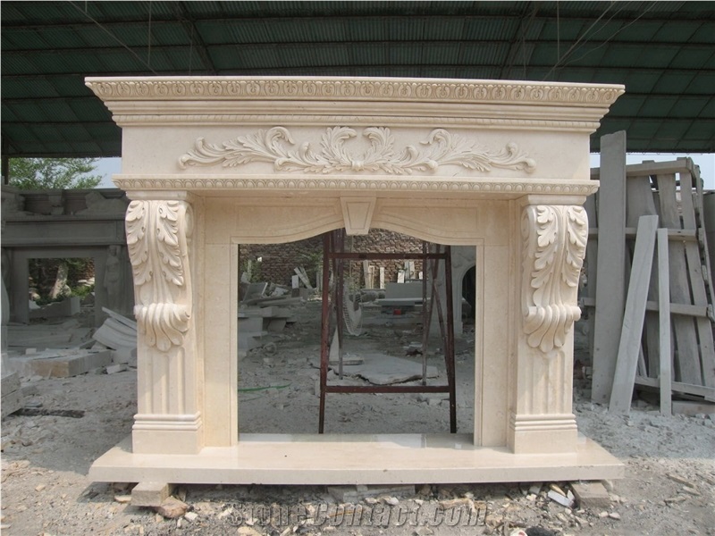 Cream Marble Fireplace Surround Handcarved