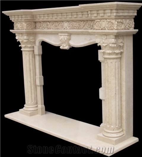 Cream Marble Pillars Fireplace Surround
