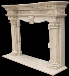Cream Marble Pillars Fireplace Surround