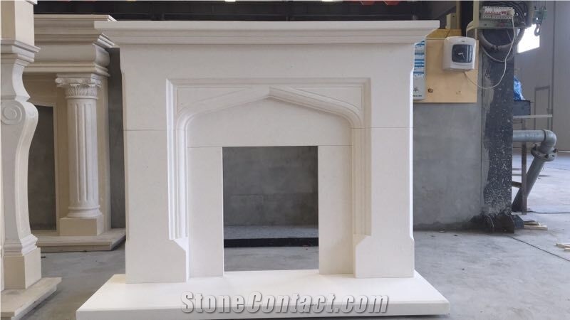 Limestone Fireplace Surround Back Panel and Hearth