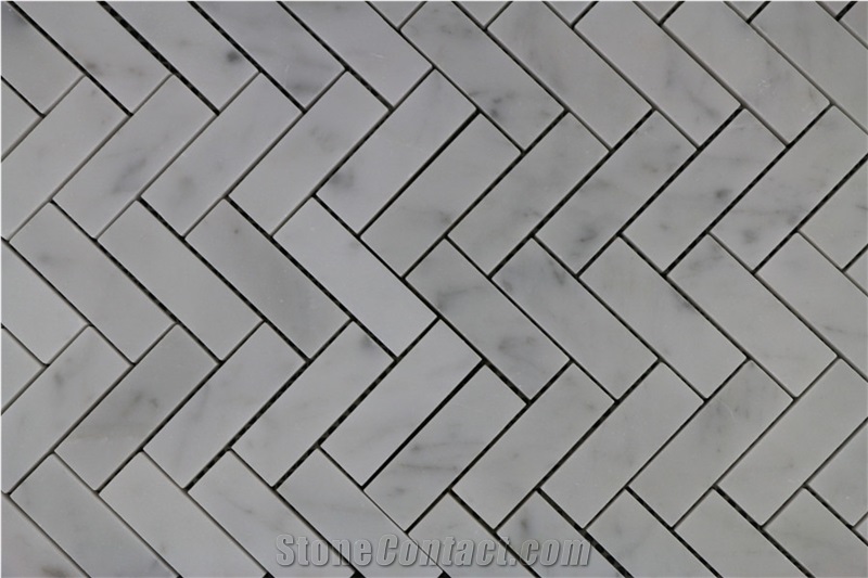 Bianco Carrara White,Cremo Delicato Herringbone Marble Mosaic,Tiles