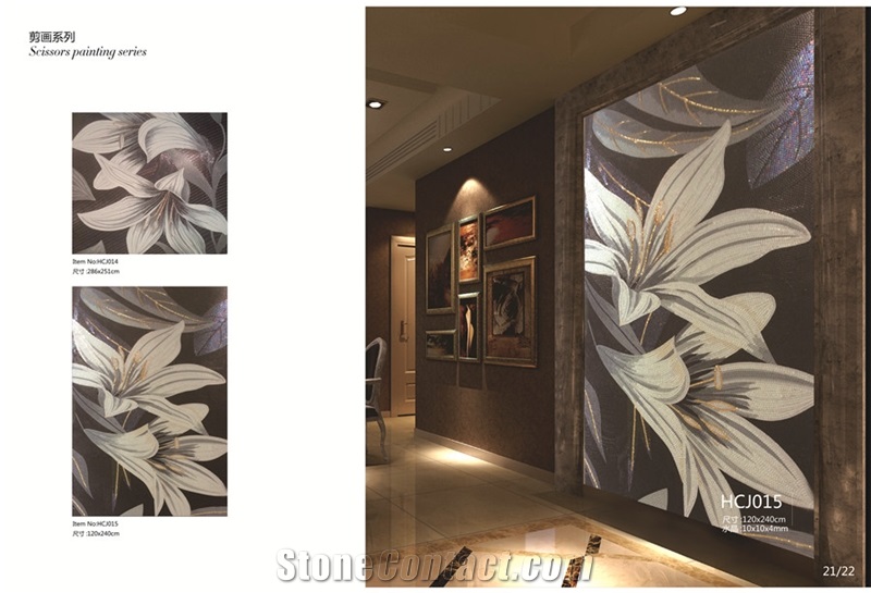 Glass Mosaics Arts,Luxury Medallions,Scissors Painting, Lotus Flower Wallingh Panel