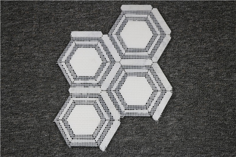 Hexago Bianco Carrara White,Nero Marquina, Greek Thassos Marble Mosaic