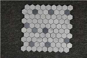 Hexagon Bianco Carrara White,Bardiglio Light Polished Marble Mosaics