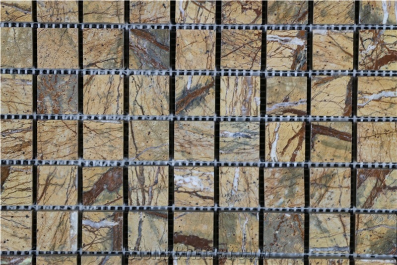 India Rainforest Emperador Chipped Polished Beige Marble Mosaic,Tile
