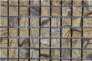India Rainforest Emperador Chipped Polished Beige Marble Mosaic,Tile